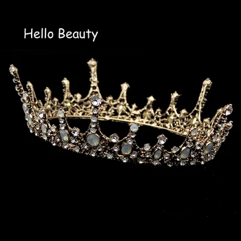 Vintage Hårpynt Stort Barok Konge Dronning Prom Tiaras Mænd Kroner Full Circle Bryllup Brude Crystal Crown Tiara
