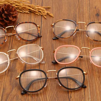 Vintage Klar Linse Briller Ramme Retro Runde Mænd Kvinder Brillerne Nørd Briller Sort/Leopard/Pink/Te/Gennemsigtig