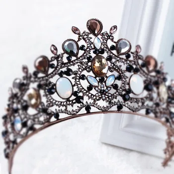 Vintage Krystal Perler Guld Tiara Hovedbøjle Barok Crown Krystal Rhinestone Tiaras Kroner Bryllup Hår Smykker Brude Tilbehør