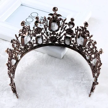 Vintage Krystal Perler Guld Tiara Hovedbøjle Barok Crown Krystal Rhinestone Tiaras Kroner Bryllup Hår Smykker Brude Tilbehør