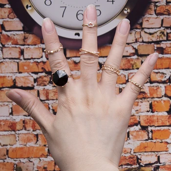 Vintage Kvinder Boho Smykker Shellahrd Antik Guld Midi-Finger Kno Ringe Punk Krystal Rhinestone Sort Sten Ring Set