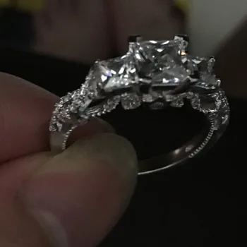 Vintage Kvinder ring 925 sterling Sølv Prinsesse cut 2ct Perle AAAAA zircon cz Bryllup Finger band Ringe til kvinder