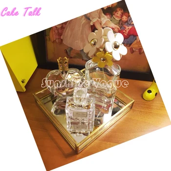 Vintage messing glas kage skuffen spejl glas for parfume vise candy bar dekoration cupcake box Kosmetik tilfælde