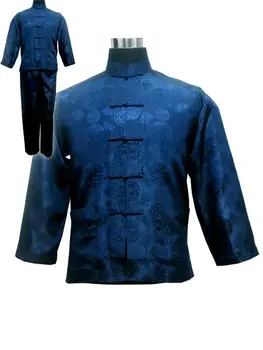 Vintage Navy Blå Kinesiske Mænd Satin Pyjamas Sæt Plus Størrelse XXXL Pyjamas, der Passer langærmet Shirt &Bukser Bukser, Nattøj Nattøj