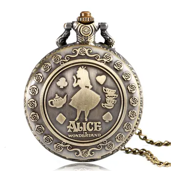 Vintage Søde Alice i Eventyrland Kanin Blomst Lomme Ur Halskæde Kvarts Kvinder, Damer Bronze Vedhæng Retro Chain Gave
