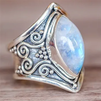 Vintage Tibetansk Sølv Store Healing Krystal Ringe Til Kvinder Boho Antikke Indiske Månesten Ring Smykker Piger Damer Gaver bague 4