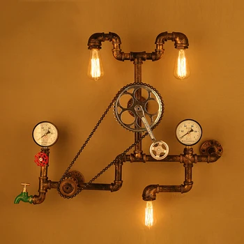 Vintage væglamper Loft Industrielle Hjul vandrør væglampe Retro Belysning Fastholdelsesanordningen til Restaurant Bar stuen