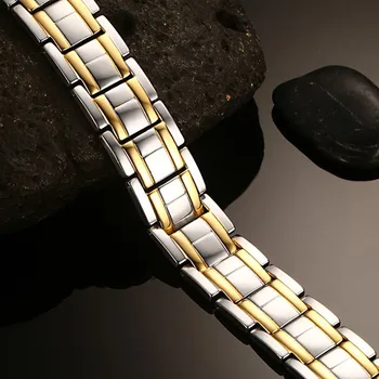 Vintely Guld-farve Rustfrit Stål Armbånd til Mænd Germanium Kæde Link Dobbelt Række Magnetiske armbånd Armbånd til Mænd-Smykker