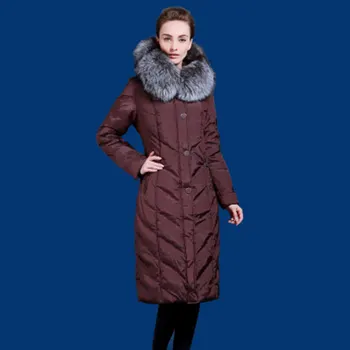 Vinter dunjakke til kvinder længe design Sølv ræv pels krave ned frakker Europa og USA minus 40 grader varm jakke Q704A