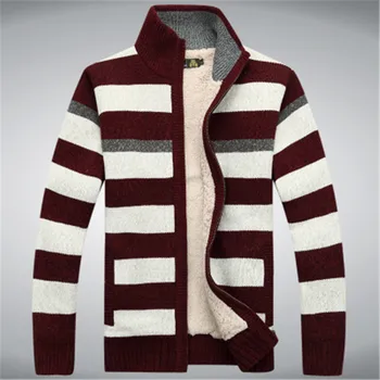 Vinter Fleece Tyk Sweater Mænd 70% Uld Stribe Herre Uld Cardigan trøjer Mærke agasalho masculino størrelse M -3XL A0372