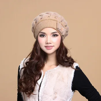 Vinter hat kvinder efteråret og vinteren termisk kanin pels hatte dobbelt lag strikket hue strikket uldhue