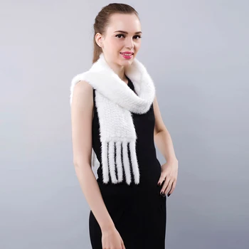 Vinteren Kvinder Tørklæde Real Mink Fur Nye 2017 Naturlige Strikke Pels russisk Kvinde Hvid/Sort Tørklæde Ægte Pels Tørklæder til Kvinder