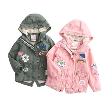 Vinteren piger jakker 2017 Nye casual Applique sky smil brev bomuld polstret thermal Hooded jakker til børn, pige outwear