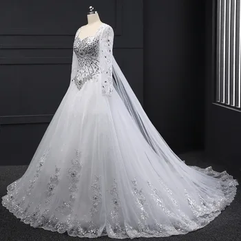 Virkelige Prøve 2018 Nye Bandage Tube Top Crystal Luksus Bryllup Kjole 2018 Brude-kjole til brudekjoler med Lange ærmer DB23002