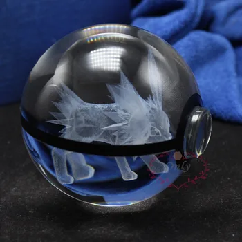 Virkeligheden 3D Pokemon Gå Jolteon Figur inde i Krystal Glas Kugle med Sorte Streger pokeball Gaver