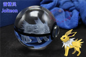 Virkeligheden 3D Pokemon Gå Jolteon Figur inde i Krystal Glas Kugle med Sorte Streger pokeball Gaver