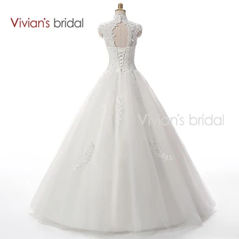Vivian er Beaded Brude Paillet En Linje Lace Wedding Dress 2016 Lugning Tyl Cap Ærmet Lang Brudekjole WD3312