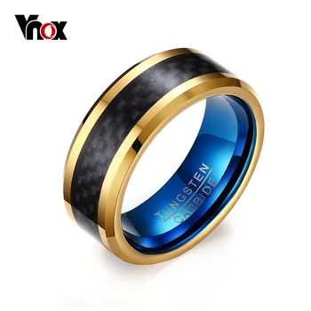 Vnox 8MM Blå Wolframcarbid Ringe til Mænd, Smykker med Sort Carbon Fiber