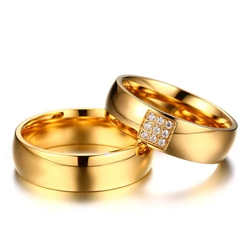 Vnox Enkle vielsesringe til Kvinder, Mænd Elegante AAA CZ Sten Guld-farve Ring Alliance Lover Engagement Band Gave