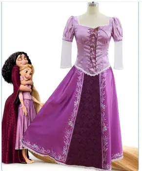 Voksen klokkeblomst kostume sammenfiltrede voksen rapunzel fancy kjole dame cosplay filtrede princess rapunzel kostume til kvinder lilla