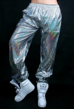 Voksne Børn Pailletter Kostumer Laser Reflekterende Pailletter Jazz Blank Guld Sølv plaid løs joggere Harem Hip Hop Bukser