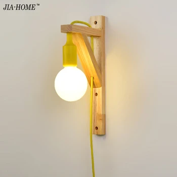 Væglamper med kabel-Simple Træ-Kreative hængende i massivt træ til trapper midtergangen lys stue Sconce Lampe Inventar