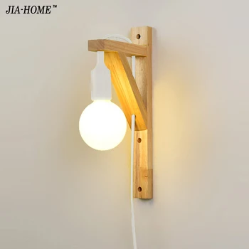 Væglamper med kabel-Simple Træ-Kreative hængende i massivt træ til trapper midtergangen lys stue Sconce Lampe Inventar