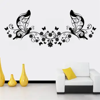 Vægoverføringsbillede DIY Romantiske Blomst Butterfly Wall Sticker-TV Baggrund Soveværelse Stue Wall Stickers Hjem Indretning 3d tapet