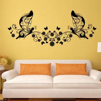 Vægoverføringsbillede DIY Romantiske Blomst Butterfly Wall Sticker-TV Baggrund Soveværelse Stue Wall Stickers Hjem Indretning 3d tapet