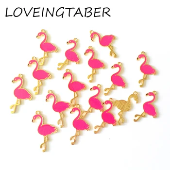 (Vælg Farve Først) 32mm*18mm 30stk/masse Guld Farve Emalje Flamingo Lille Charm Vedhæng Til at Gøre Håndlavet DIY Tilbehør