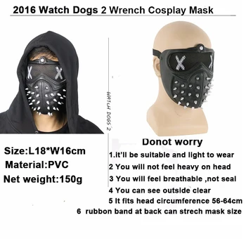 Watch Dogs 2 Mask Skruenøgle Cosplay Nitte Masker til Fest, Jul, Halloween Spil, Rekvisitter PVC Sort Ansigt Dække