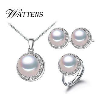 WATTENS Nye Mode naturlige Perle sæt, smykker perle vedhæng halskæde, ring, øreringe til kvinder , bryllupsfest smykker,Kærlighed
