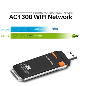 Wavlink AC1300 USB 3.0 Mini WIFI Dongle Adapter 2,4 G/5G Dual Band Wireless Network Card wifi understøtter Windows XP/Vista/7/8/10 PC
