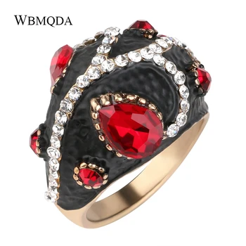 Wbmqda Luksus Sort Emalje Ring Vintage Smykker I Antik Guld Farve Rød Glas Ring For Kvinder Bedste Crystal Gave 2018 Ny