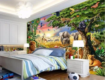 WDBH brugerdefinerede vægmaleri 3d tapet Græsarealer dyr lion børnene hjem dekoration maling 3d vægdekorationer tapet til væggen 3 d