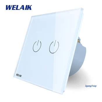 WELAIK Krystal Glas Panel afbryder Hvid Væg Skifte EU-Touch Skifte Skærm væglampe Skifte 2gang1way AC110~250V A1921W/B