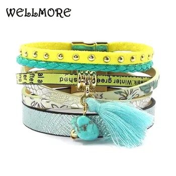 Wellmore sommer læder armbånd 5 farve kvinder charme armbånd Boheme armbånd & armbånd engros smykker til kvinder B16001