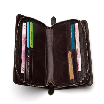 WESTAL tegnebøger mænd i ægte læder tegnebog mandlige tegnebog kreditkort lynlås lange solid mænd black fashion clutch wallet 9013