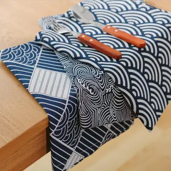 Western Nordic Serviet Plaid Tekstiler Sengetøj Tabel Mat Dækkeserviet I Japansk Stil Med Navy Blå Til Boligindretning