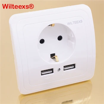 WILTEEXS Dual USB Port 5V 2A Elektrisk Oplader Adapter EU-Plug Stik-Kontakten Power-Dock Station Oplader Stikkontakt Panel HVID