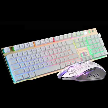 Wired T6 Rainbow Baggrundsbelyst belyst Usb Mms-Ergonomisk Gaming Tastatur + 2400DPI PC Optical Gaming Mouse + Cool musemåtte
