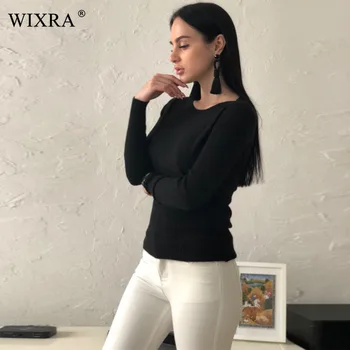 Wixra Varme og Charme Womens Sweater Afgørende Toppe Solid Båd Hals Lange Ærmer Strikket Rib Trøjer Basic Trøjer til Kvinder