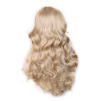 WoodFestival dame bølget syntetiske parykker hår varmeandig platinum lange blonde paryk cosplay