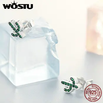 WOSTU 925 Sterling Sølv Forfriskende Grøn Kaktus Crystal Trendy Stud Øreringe Til Kvinder S925 Smykker Gave BrinBHs BKE097