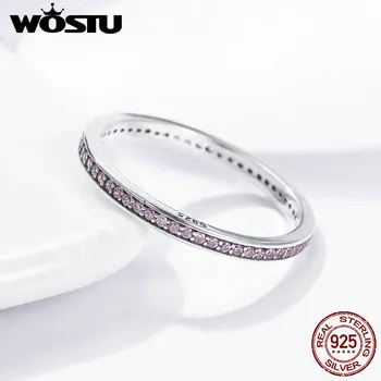 WOSTU 925 Sterling Sølv Stabelbare Ring Klassiske Runde, Blændende CZ Geometriske Finger Ringe til Kvinder Engagement Smykker