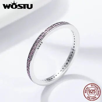 WOSTU 925 Sterling Sølv Stabelbare Ring Klassiske Runde, Blændende CZ Geometriske Finger Ringe til Kvinder Engagement Smykker