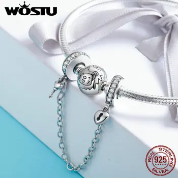 WOSTU Ægte 925 Sterling Sølv Stabelbare Hjerte Kærlighed Hjerte Dingle Sikkerhed Kæde, Charme, fit Armbånd DIY Smykker BKC606