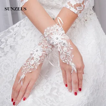 Wrist Længde Korte Bryllup Handsker til Brude Fingerløse Handsker med Beaded Blomster Brud Handsker Korte Hvide Handsker SG21
