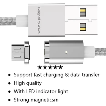 WSKEN Mini 2 LED Magnetisk USB-Kabel, Hurtig Opladning Magnetiske Charger Micro USB Kabel Til Samsung S6 S7 Kant Mikro-USB-Enheder, 1M