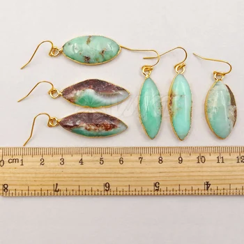 WT-E342 Engros naturlige chrysopras øreringe med 24K guld trim Hest eye form Australske sten øreringe smykker til kvinder